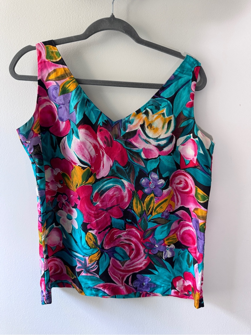 Vintage 90’s Express Floral V-Neck Sleeveless Top - Teal & Pink